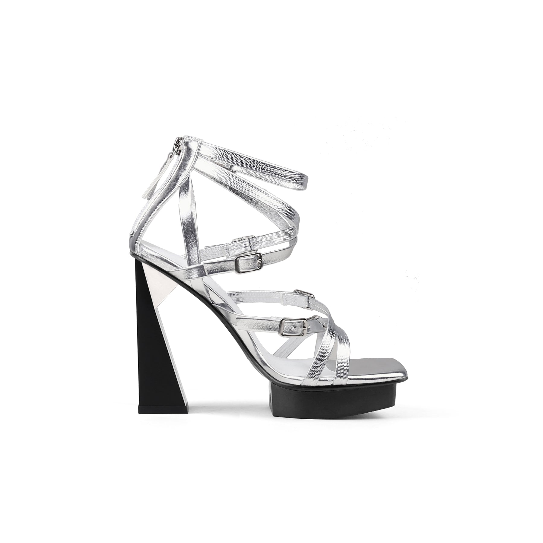 Jady Rose | Stelio Leather Strap Sky High Heels - Silver