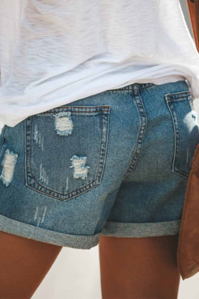 Chicindress Fashion Street Ripped Denim Straight Shorts