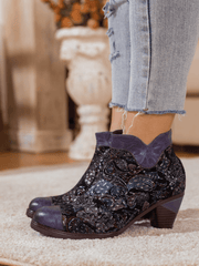 SOFFIA | NAVY GALAXY FLORAL EMBOSSED LEATHER BOOT