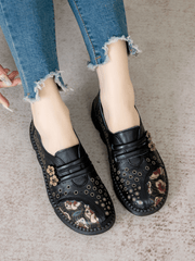 RUMOUR HAS IT | PERFORATED UPPER FLORAL EMBOSSED LEATHER LOAFER  - BLACK