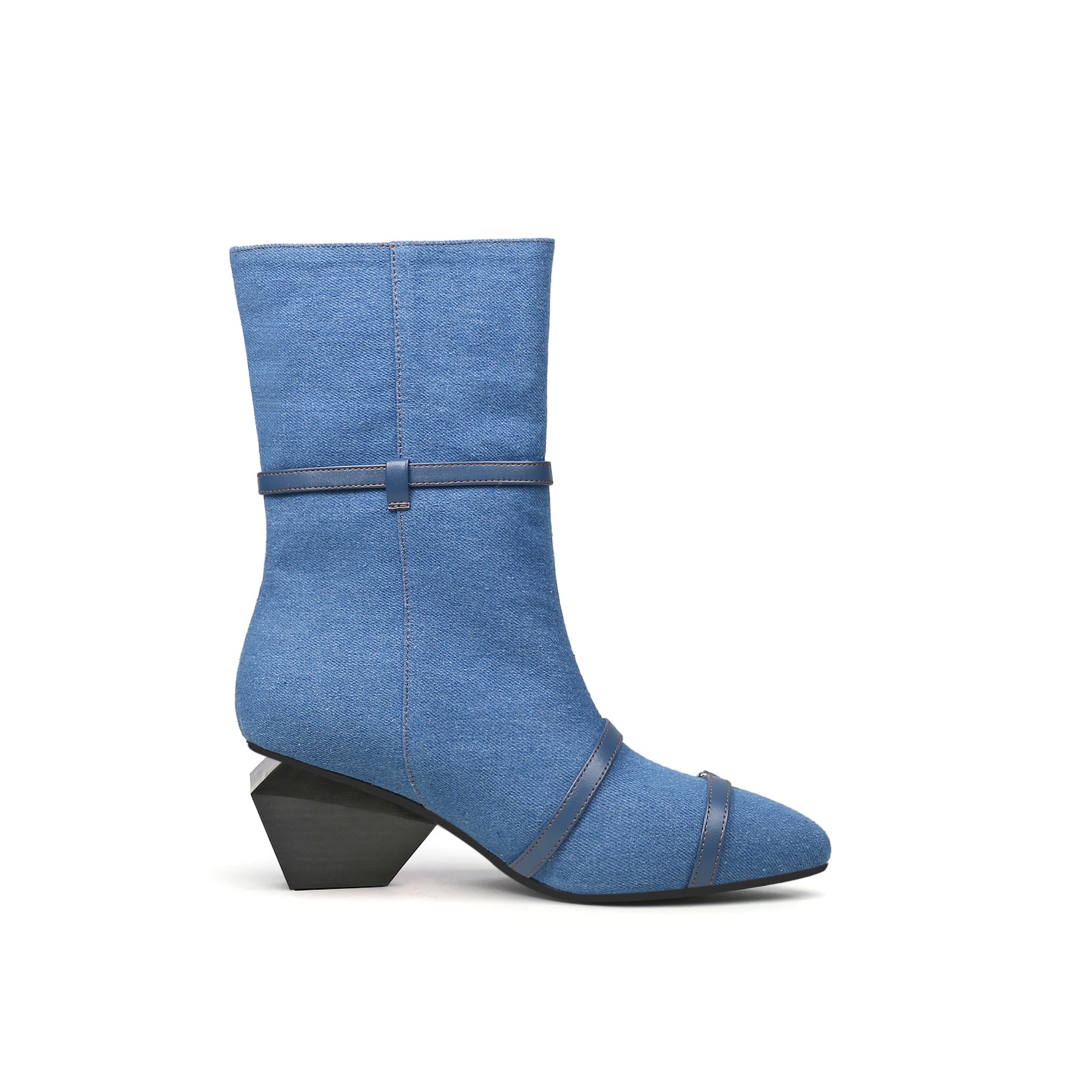 JADY ROSE | CROSS STRAPS DENIM MOTO BOOTS