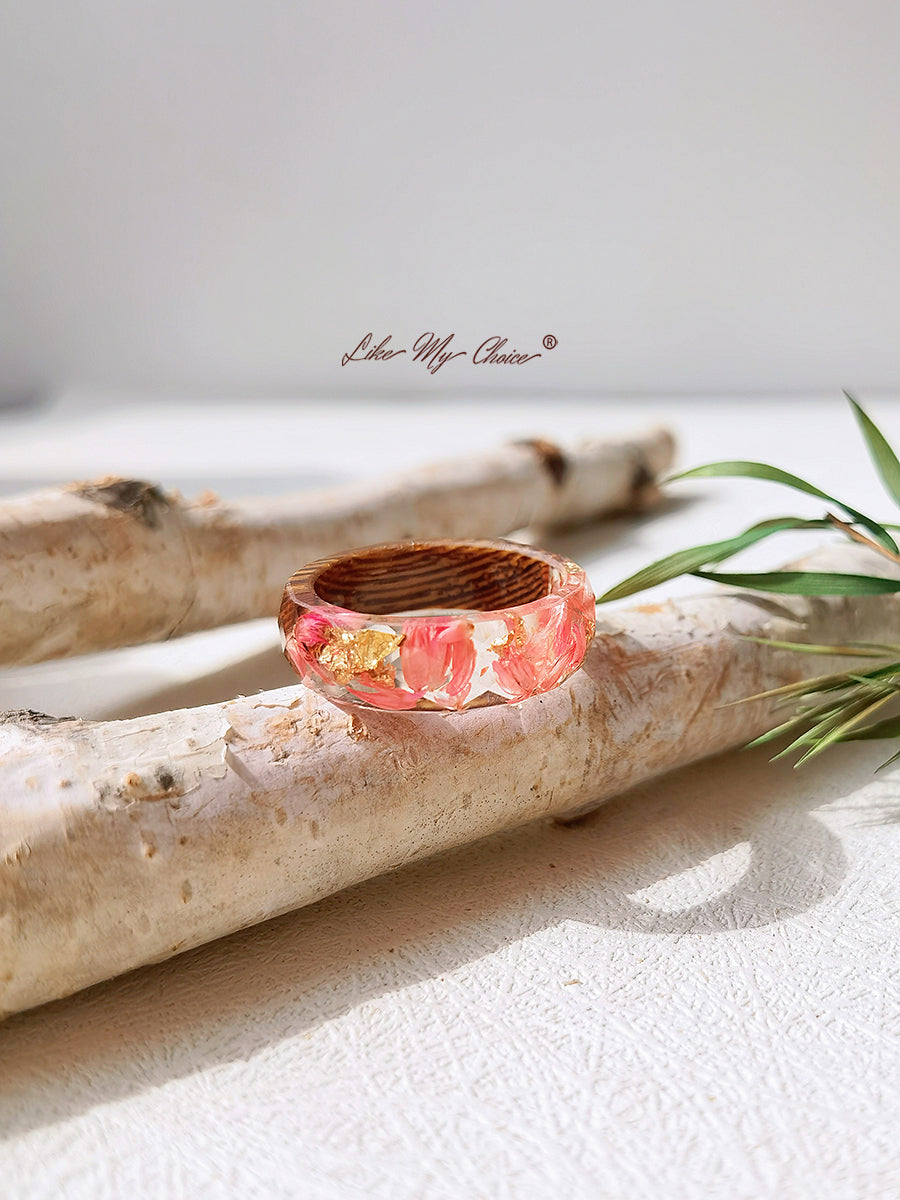 Handmade Dried Flower Inlaid Resin Ring-Gold foil