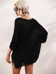 DEMETRA RIBBED KNIT SWEATER - BLACK