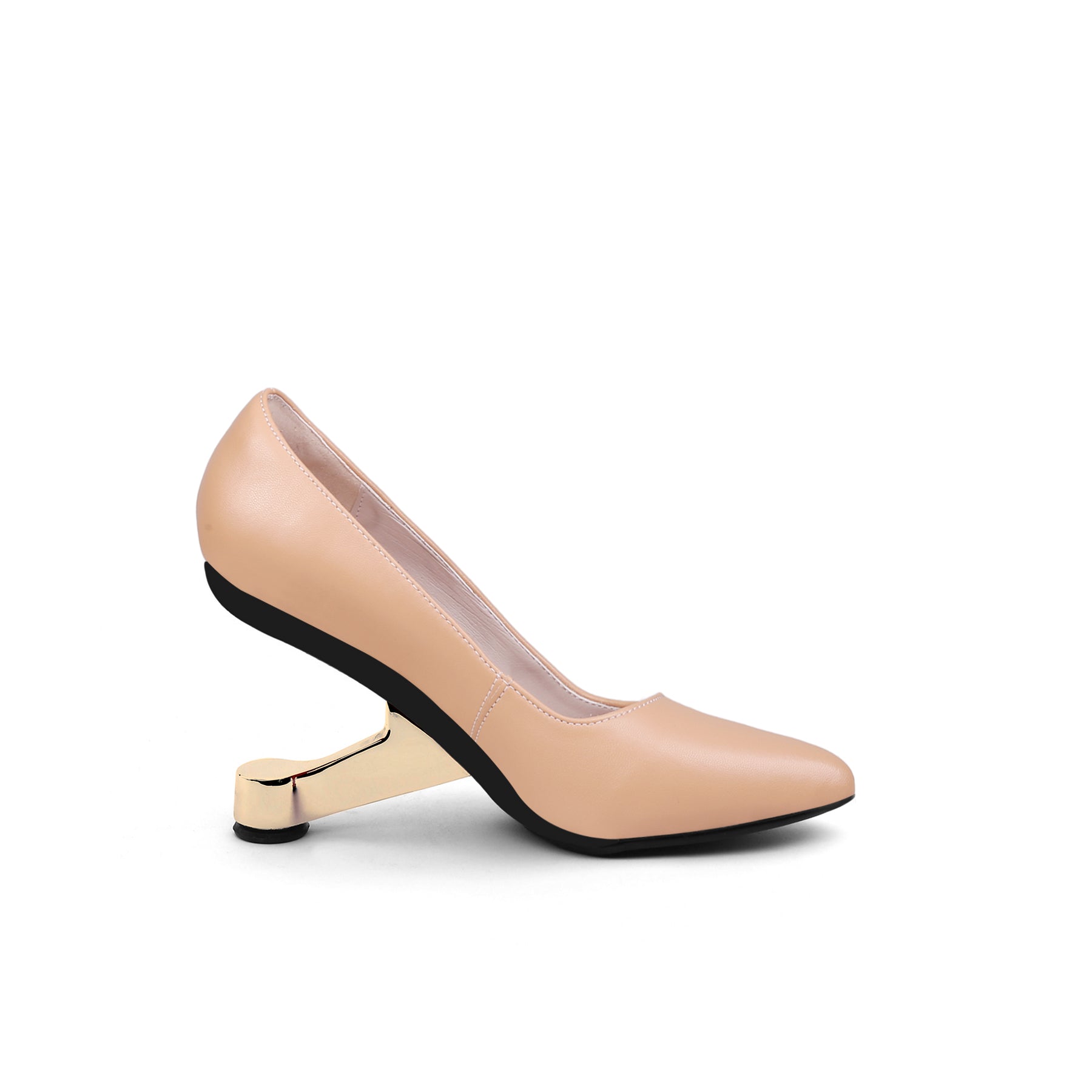 JADY ROSE | Nellie Golden Heel Leather Pump - Neutral