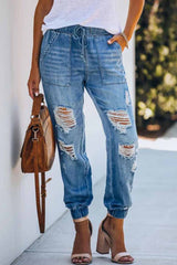 Chicindress Adjustable Waist Ripped Loose Jeans