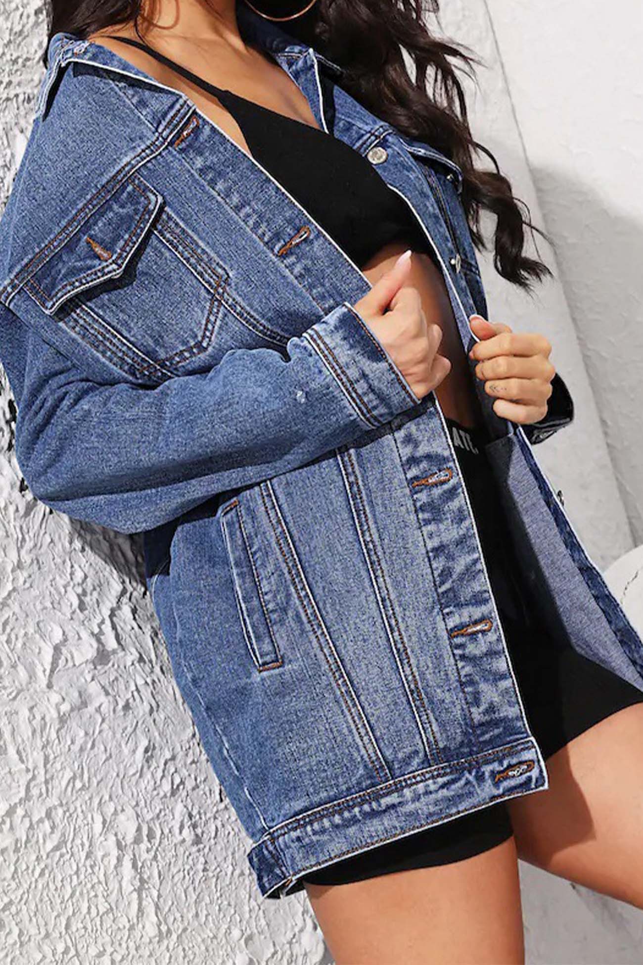 Long Sleeve Button Up Pocket Denim jacket