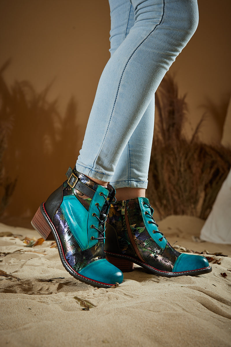 Soffia | Macie Glam Floral Leather Ankle Boots