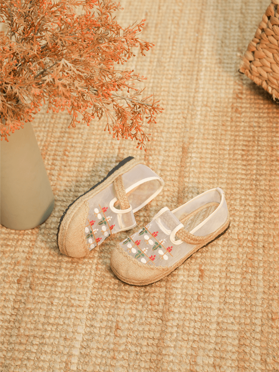 CACTUS ROSE | EMBROIDERED DAISY MESH UPPER LINEN ESPADRILLE