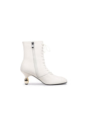 JadyRose | Genuine Leather Golden Drop Heeled White Bootie Ankle Boots