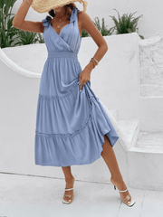 Riko Shoulder Tie Tired Midi Dress