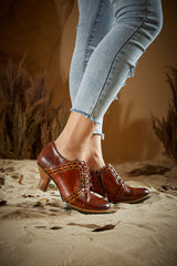 Soffia | Veronika Crack Patterned Leather Oxford - Brown