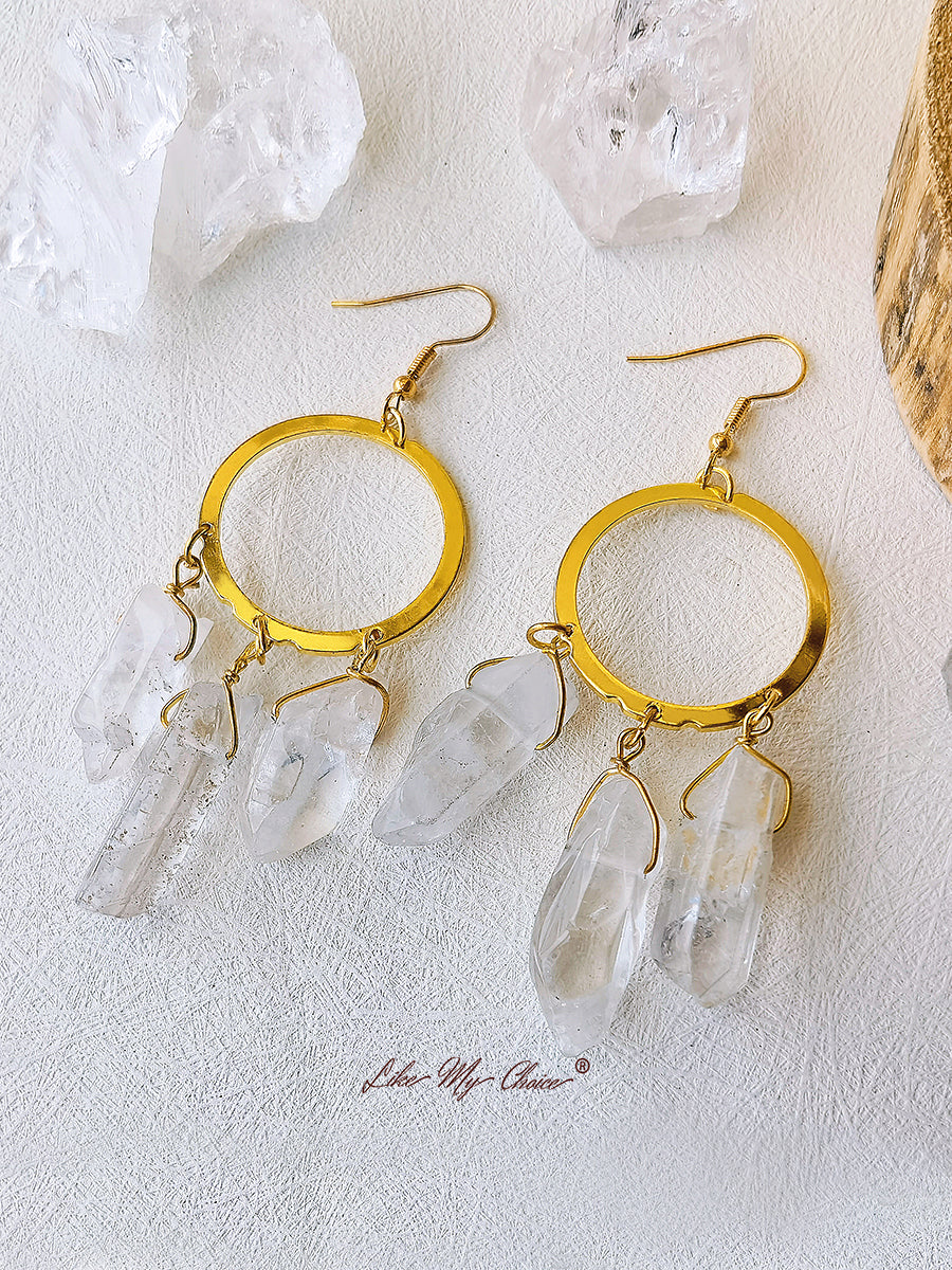 Hippie Quartz Crystal Hoop Earrings