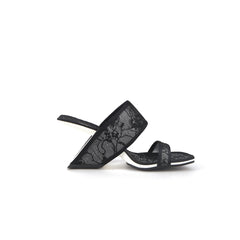 JADY ROSE | CAMELLIA LACE UPPER LEATHER HEELED SANDAL - BLACK