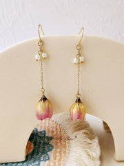 Pressed Flower Earrings - Pearl Rose Bud