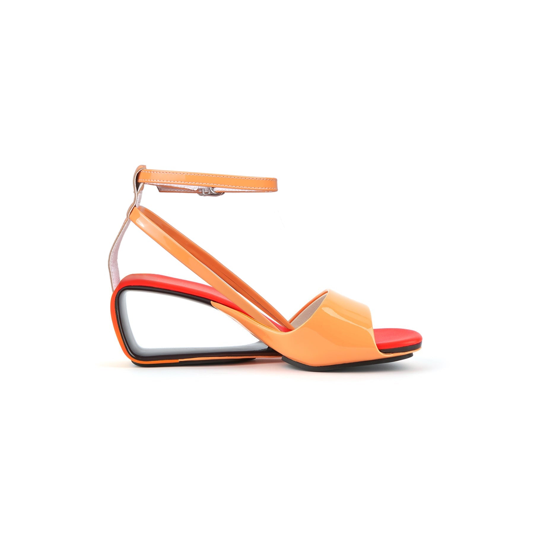 Jady Rose | Chanice Ankle Strap Leather Wedge Sandal - Orange