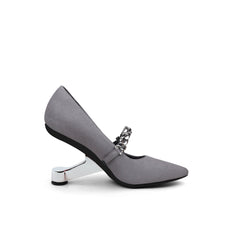 JADY ROSE | YESENIA METAL CHAIN SUEDE STILETTOS - GREY