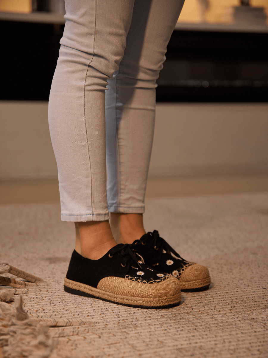 Cactus Rose | Irena Daisy Linen Espadrille - Black