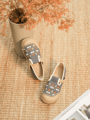 CACTUS ROSE | SWEET GARDEN EMBROIDERED LINEN ESPADRILLE - GREY