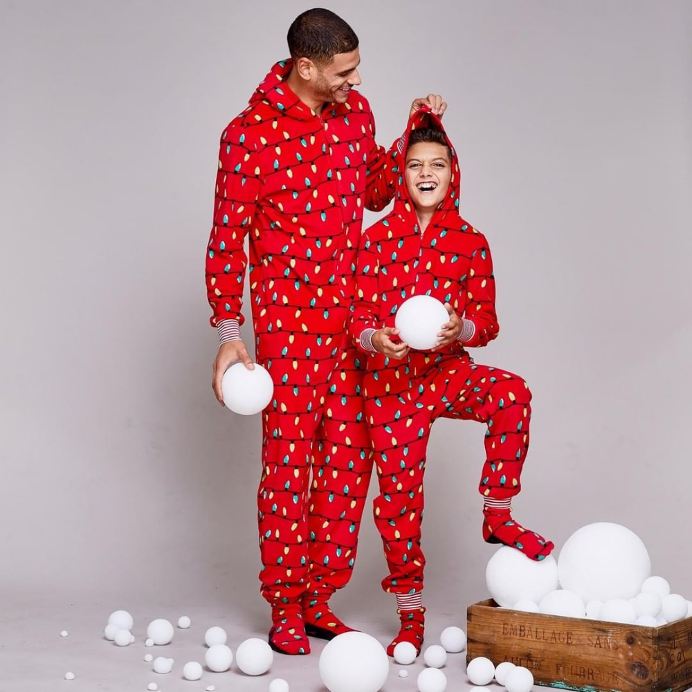 Red Christmas Bulb Hooded Home Matching Pajamas Set