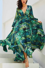 Chicindress V-Neck Leaf Print Maxi Dress