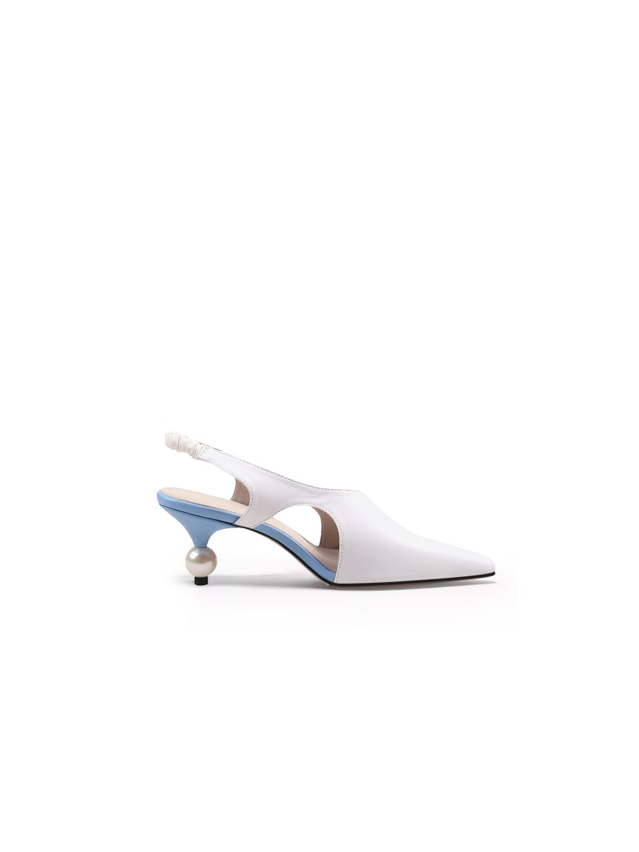 JadyRose | Pearl Heel Cut-Out Leather Cream Slingback