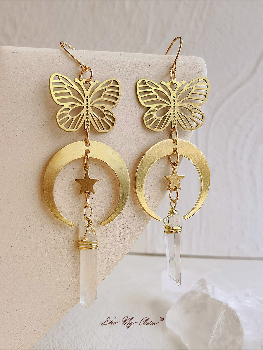 Hollow Butterfly Natural Crystal Earrings