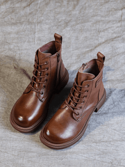 RUMOUR HAS IT | ZIP UP LEATHER COMBAT BOOT - BROWN