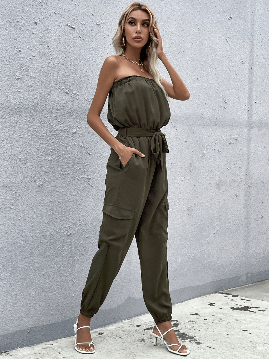 Parisa Strapless Satin Tie Waist Jumpsuit