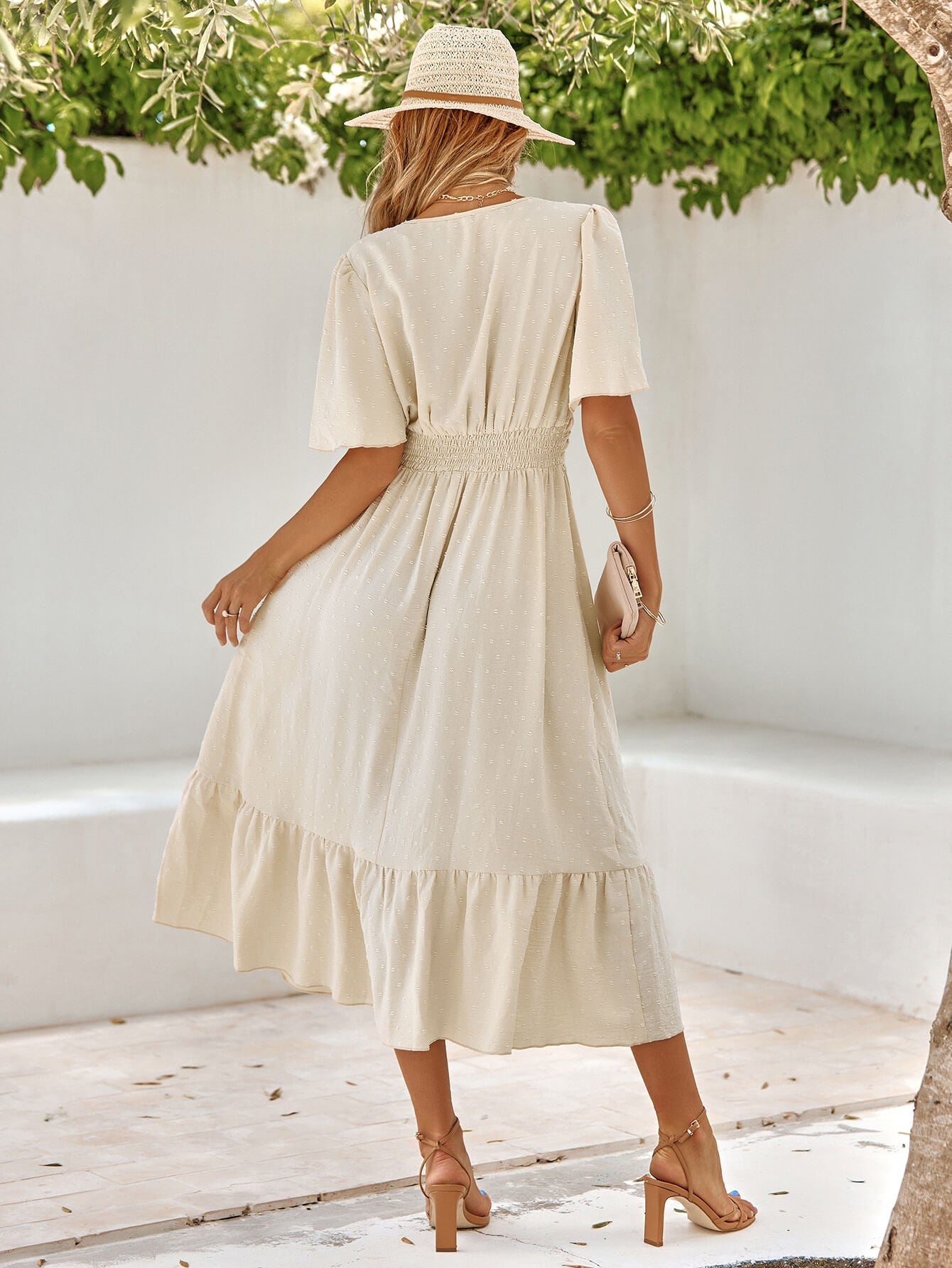 SWEETEST ONE POPPIES SHORT SLEEVE MAXI DRESS - BEIGE