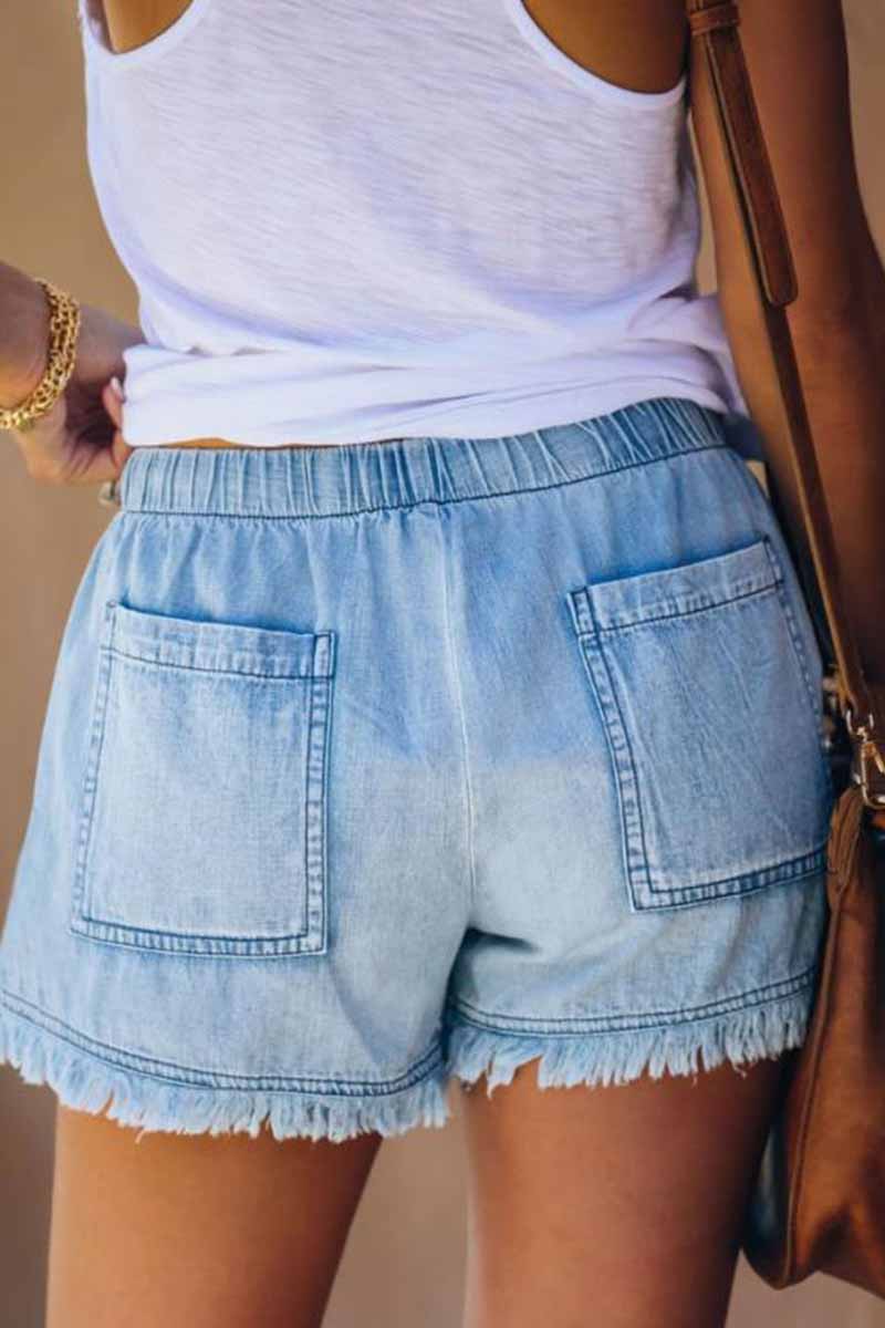 Chicindress Lace-up Fringed Thin Denim Shorts