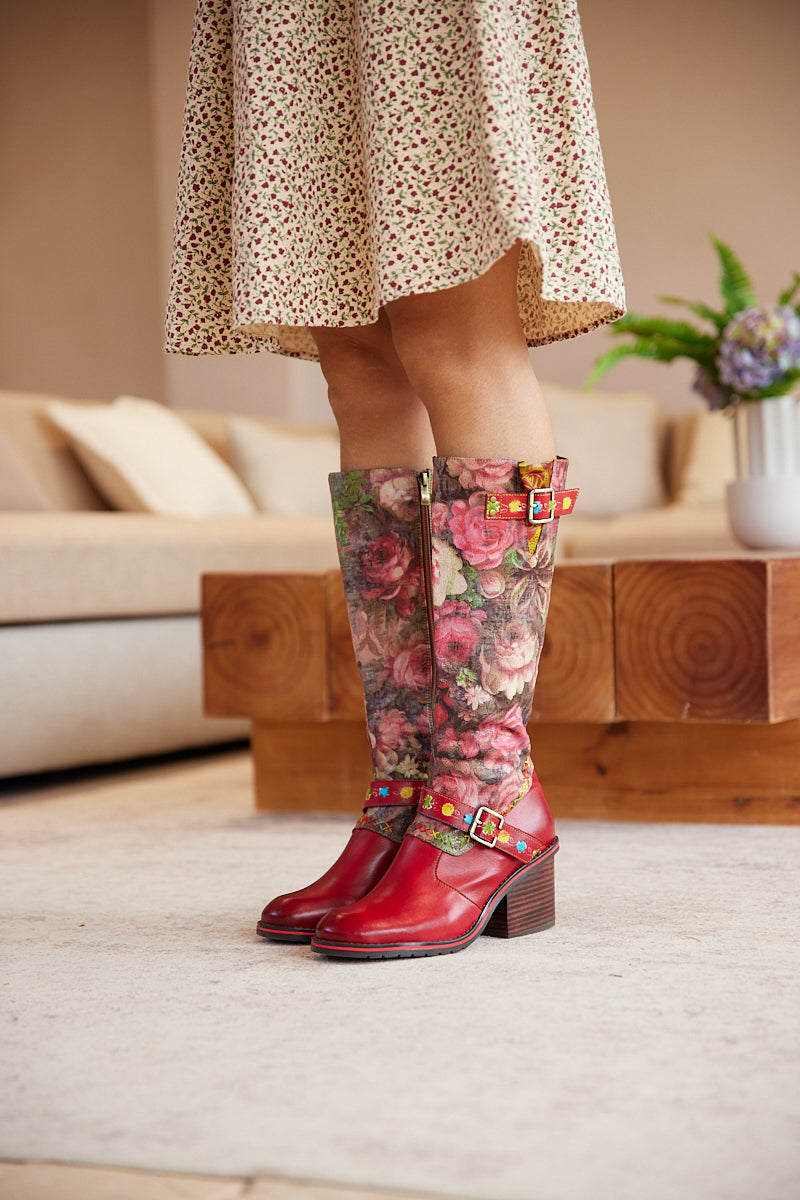 Soffia | Maude Floral Wide Calf Leather Knee High Boots