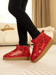 Smaibulun Ugg | Mini Glitter Low Ankle Platform Boots - Red