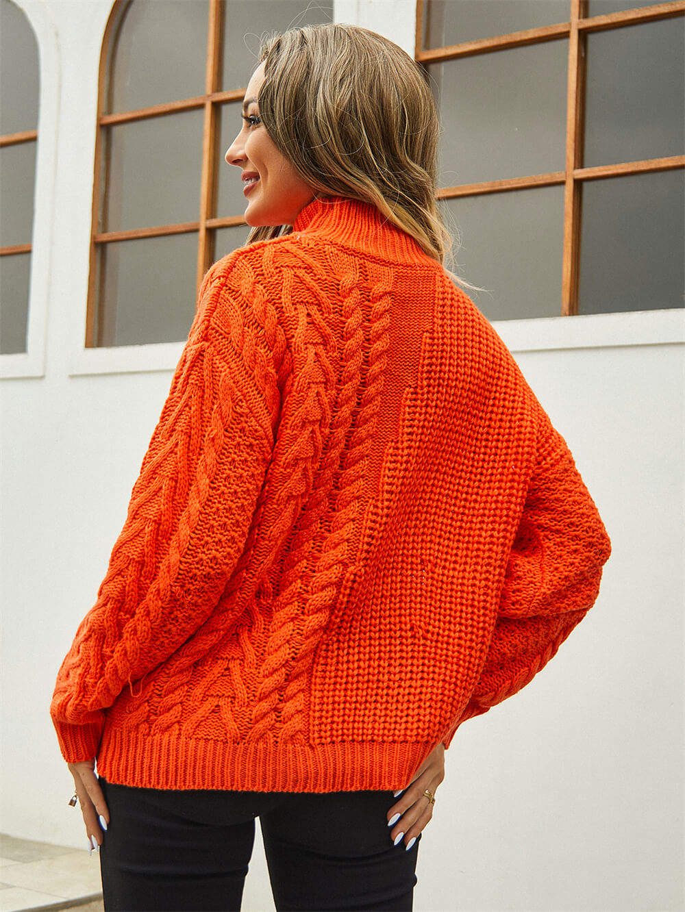 Corey Relaxed Cable Knit Sweater - Orange