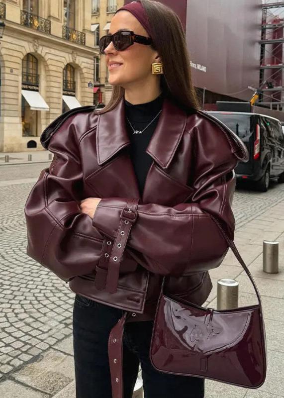 Oversized Lapel Faux Leather Jacket