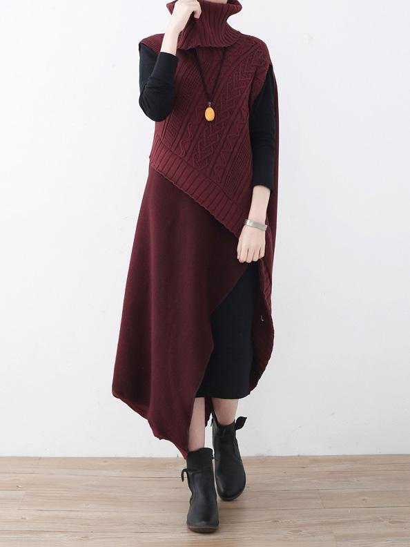 Casual Vintage Knitting High-Neck Sleeveless Dress