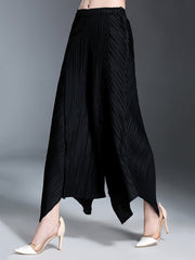 Original Loose Solid Color Irregular Pleated Wide Legs Pants