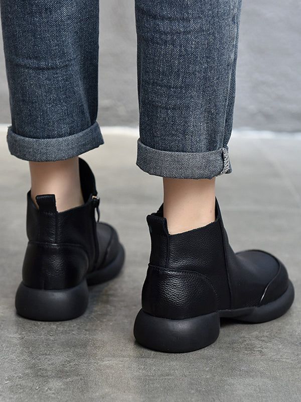 Round-Toe Solid Color Zipper Boots