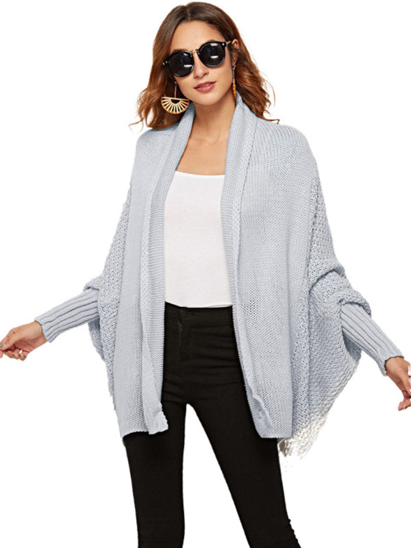 Casual Batwing Sleeves Loose Solid Color Cardigan Tops