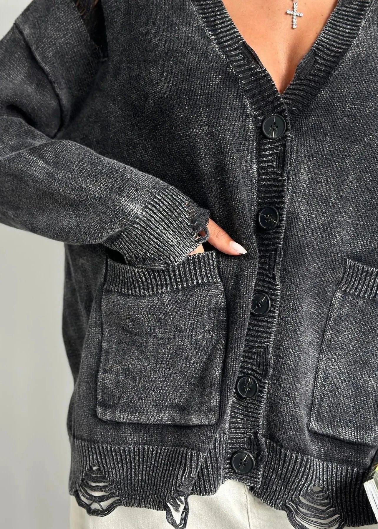 Distressed Vintage Washed Woolen Cardigan