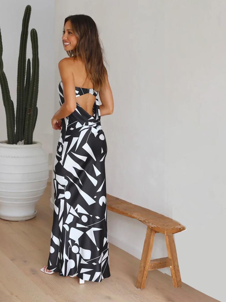 Ginny Printed Strapless Trumpet Maxi Slip Dress