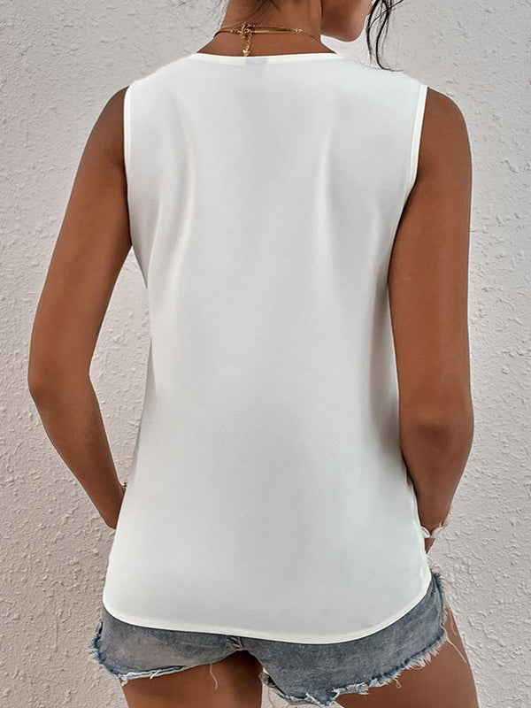 Loose Sleeveless Split-Joint V-Neck Blouses Vest Top