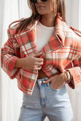 Women Fall/Winter Turndown Collar Plaid Print Jacket