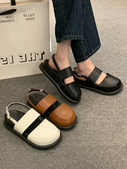 Belt Buckle Hollow Round-Toe Split-Joint Sandals Wedges & Flatform