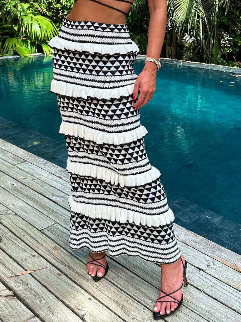 Beach Geometric Long Knitted Skirt