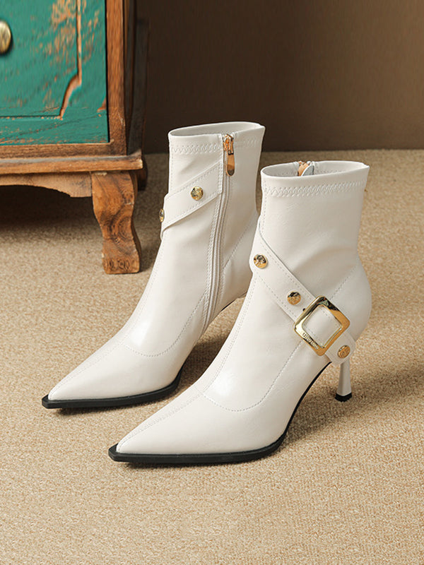 Pointed-Toe Split-Joint Boots Pumps