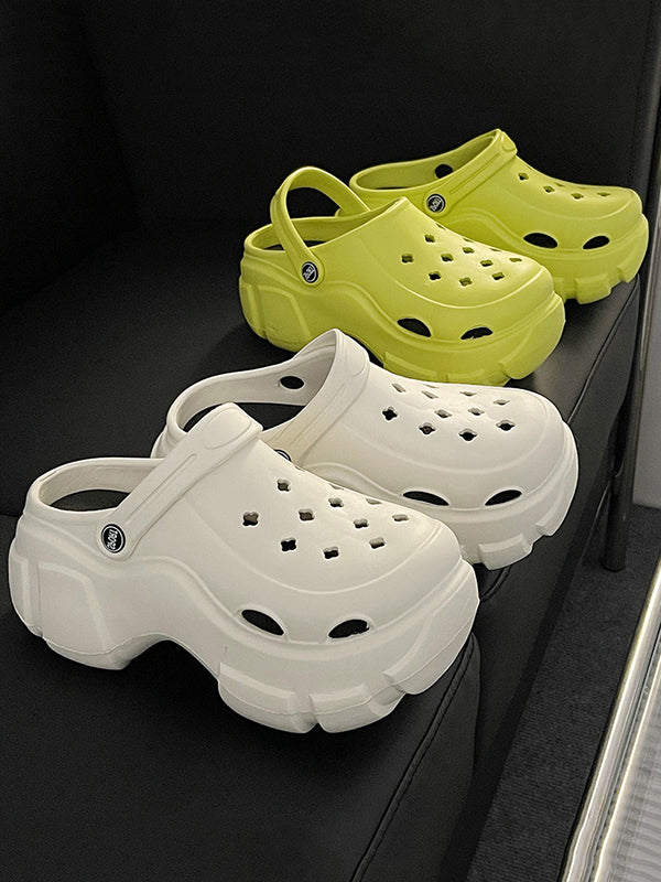 Hollow Round-Toe Crocs Platform Shoes Slider Sandals