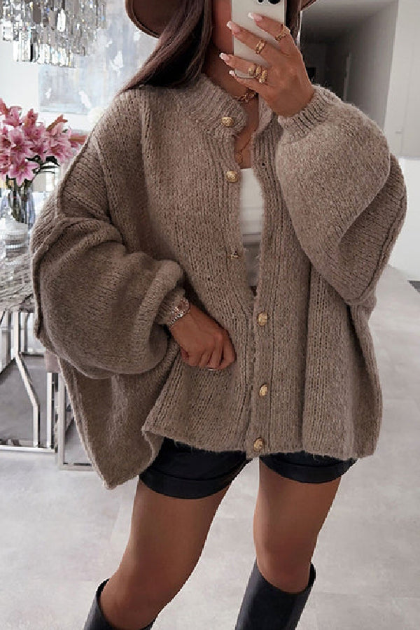 Solid Color Casual Retro Cardigan Bat Sleeve Sweater Cardigan