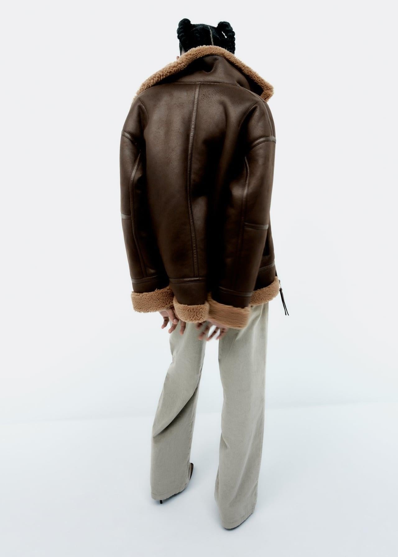 Lamb-Fur Trimmed Lapel Aviator Jacket