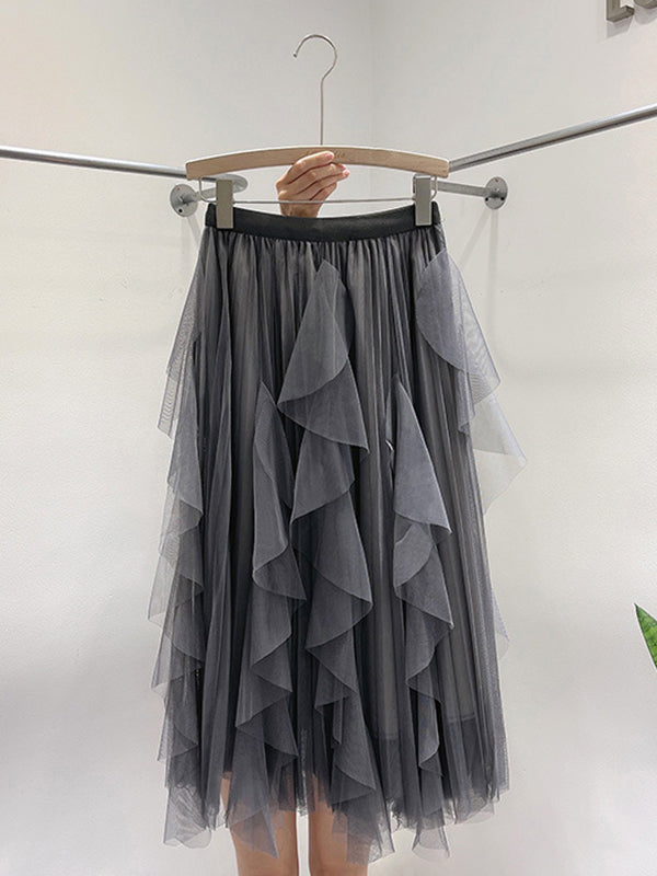 Original Stylish Mesh Split-Joint Pleated Elasticity Skirt