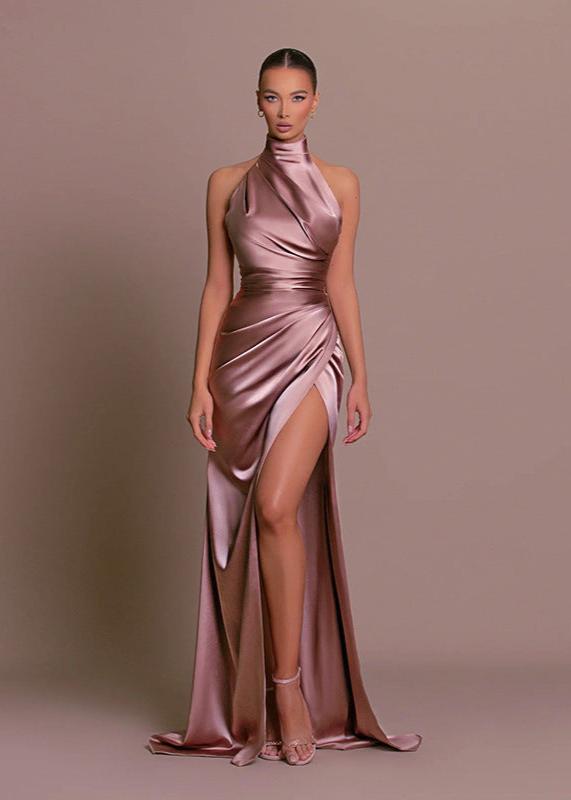 Graceful Halter Neck Satin Dress